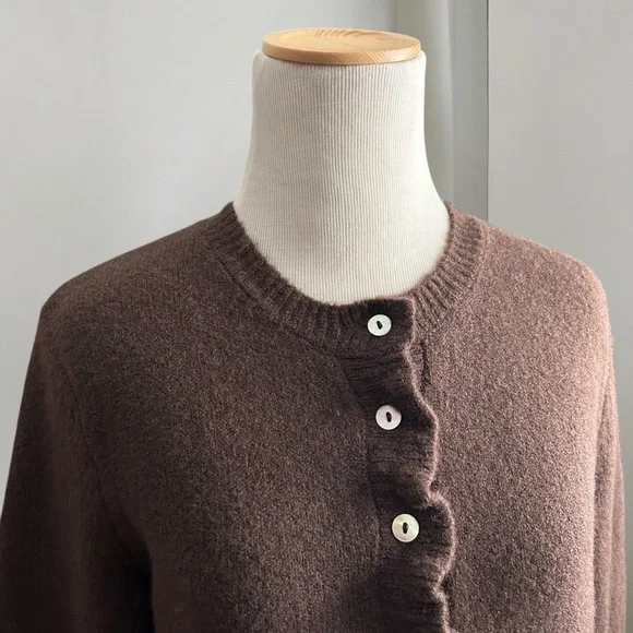 Cynthia Rowley Brown Ruffle Hem Cardigan Sweater - Picture 3 of 8